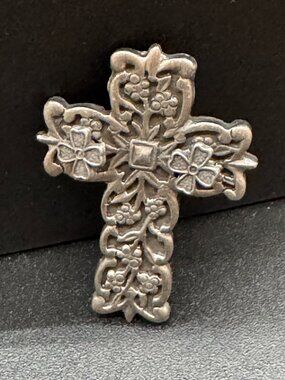 Brooch & Pierced Earrings Set Celtic Cross 4 Leaf Clovers Silver tone Pewter